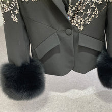 Load image into Gallery viewer, Women&#39;s Luxury Real Fur Coat Diamond with Detachable Fox Fur Cuff