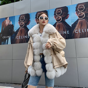 Women Winter Fur Coats Fashion Fox Fur Parka Thick Warm Detachable Jackets