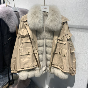 Women Winter Fur Coats Fashion Fox Fur Parka Thick Warm Detachable Jackets