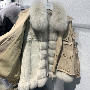 Women Winter Fur Coats Fashion Fox Fur Parka Thick Warm Detachable Jackets