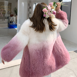 Lady 2022 New Imported Fox Fur Coat Luxury Gradient Full Fur Coat Mid Length Winter 7934