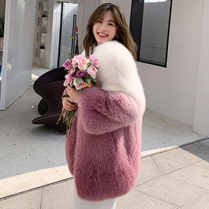 Lady 2022 New Imported Fox Fur Coat Luxury Gradient Full Fur Coat Mid Length Winter 7934