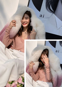 Lady 2022 New Imported Fox Fur Coat Luxury Gradient Full Fur Coat Mid Length Winter 7934