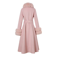 Load image into Gallery viewer, Lady Long Wool Jacket with Real Fox fur Cuffs Fashion Coat Pink Detachable