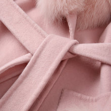 Load image into Gallery viewer, Lady Long Wool Jacket with Real Fox fur Cuffs Fashion Coat Pink Detachable