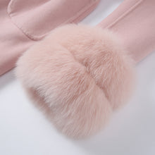 Load image into Gallery viewer, Lady Long Wool Jacket with Real Fox fur Cuffs Fashion Coat Pink Detachable