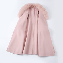 Load image into Gallery viewer, Lady Long Wool Jacket with Real Fox fur Cuffs Fashion Coat Pink Detachable