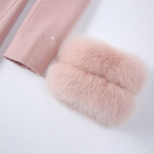 Load image into Gallery viewer, Lady Long Wool Jacket with Real Fox fur Cuffs Fashion Coat Pink Detachable