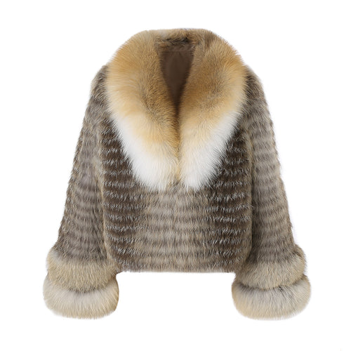 Women's Real Fox Fur Knitted Coat with Big Collar