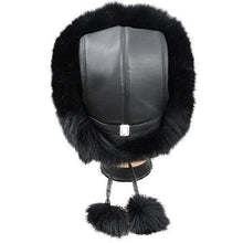 Load image into Gallery viewer, Winter Women Real Fox Fur Trapper Hat Russian Caps with Pompom Black