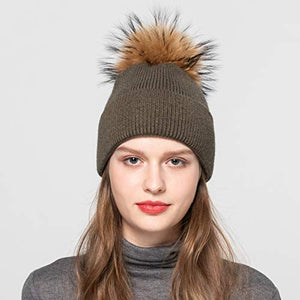 Womens Winter Hat Fur Pom Pom Hat Knitted Angora Beanie Pom Hat