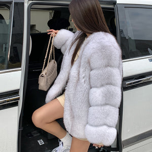 2022 New Lady Fox Fur Coat Luxury Five Rows Sleeve Solid Warm Full Fur Overcoat Winter 4896