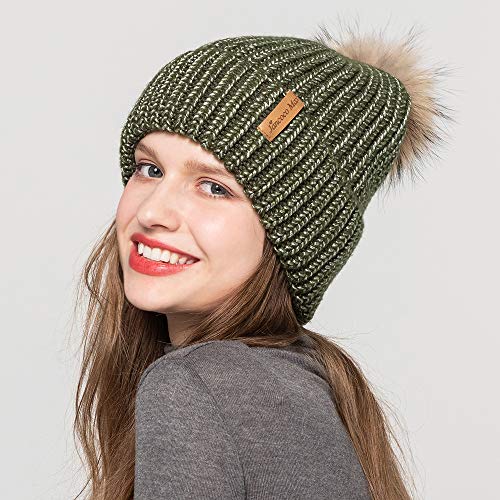 Womens Winter Hat Pom Pom Beanie Knitted Hat Fur Ball Hat Caps