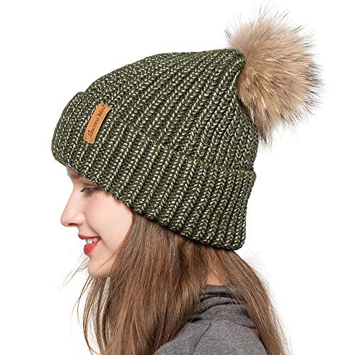 Womens Winter Hat Pom Pom Beanie Knitted Hat Fur Ball Hat Caps Skullies