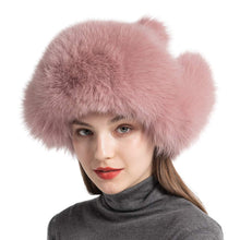 Load image into Gallery viewer, Women Winter Real Fox Fur Bomber Hat Pink Snow Skiing Caps Beanie Earflap