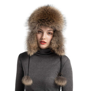 Real Raccoon Fur Bomber Hat Ushanka Trapper Beanie Earflap Caps