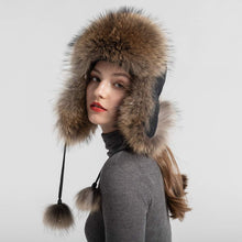 Load image into Gallery viewer, Real Raccoon Fur Bomber Hat Ushanka Trapper Beanie Earflap Caps