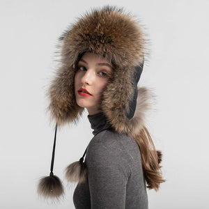 Real Raccoon Fur Bomber Hat Ushanka Trapper Beanie Earflap Caps