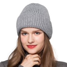 Load image into Gallery viewer, Women Angora Beanie Hat Cuffed Plain Knit Hat Cap Ski Soft Headwear Grey