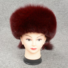 Load image into Gallery viewer, Real Fox Fur Lady Winter Wine Red Bomber Hats Big Fur Caps