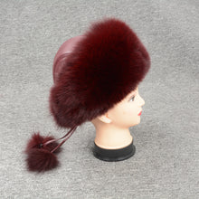 Load image into Gallery viewer, Real Fox Fur Lady Winter Wine Red Bomber Hats Big Fur Caps