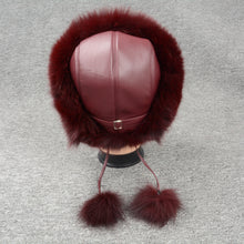 Load image into Gallery viewer, Real Fox Fur Lady Winter Wine Red Bomber Hats Big Fur Caps