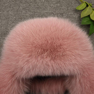 Women Winter Real Fox Fur Bomber Hat Pink Snow Skiing Caps Beanie Earflap