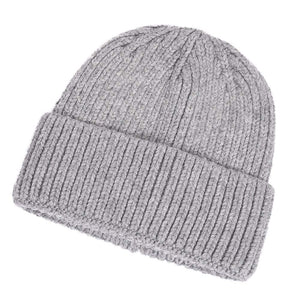 Women Angora Beanie Hat Cuffed Plain Knit Hat Cap Ski Soft Headwear Grey