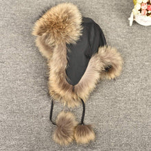 Load image into Gallery viewer, Real Raccoon Fur Bomber Hat Ushanka Trapper Beanie Earflap Caps