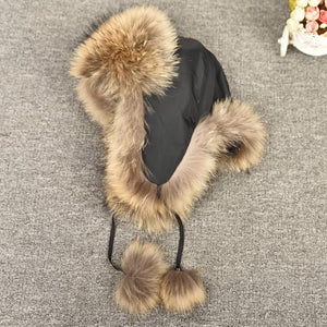 Real Raccoon Fur Bomber Hat Ushanka Trapper Beanie Earflap Caps