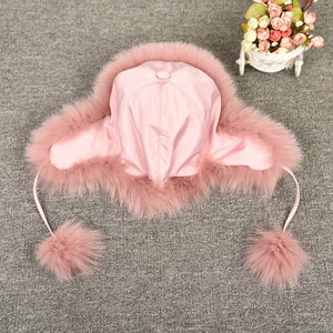 Women Winter Real Fox Fur Bomber Hat Pink Snow Skiing Caps Beanie Earflap