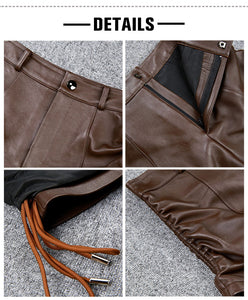 Lady Leather Shorts High Waist Sheepskin Leather Pants Design Straps Tie Simple 2022 Autumn Winter New TF4792