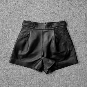 Lady Genuine Leather Sheepskin Leather Shorts Pants High Waist A-line Solid 2022 New TF4744