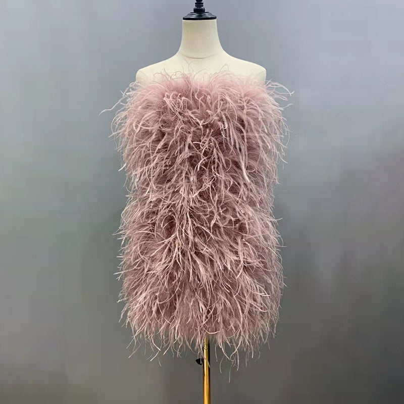 Ostrich Feather Top Fur Tube Top Strapless Fur Boa Bandeau Bra