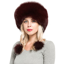 Load image into Gallery viewer, Real Fox Fur Lady Winter Wine Red Bomber Hats Big Fur Caps