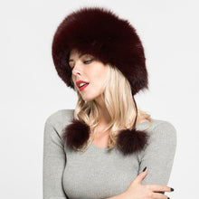 Load image into Gallery viewer, Real Fox Fur Lady Winter Wine Red Bomber Hats Big Fur Caps