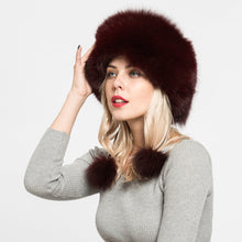 Load image into Gallery viewer, Real Fox Fur Lady Winter Wine Red Bomber Hats Big Fur Caps