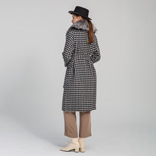 Load image into Gallery viewer, Winter Women Real Fox Fur Collar Trench Coat Houndstooth Long Wool Jacket