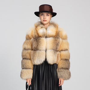 Women's Winter Golden Island Fox Fur Crop Coat