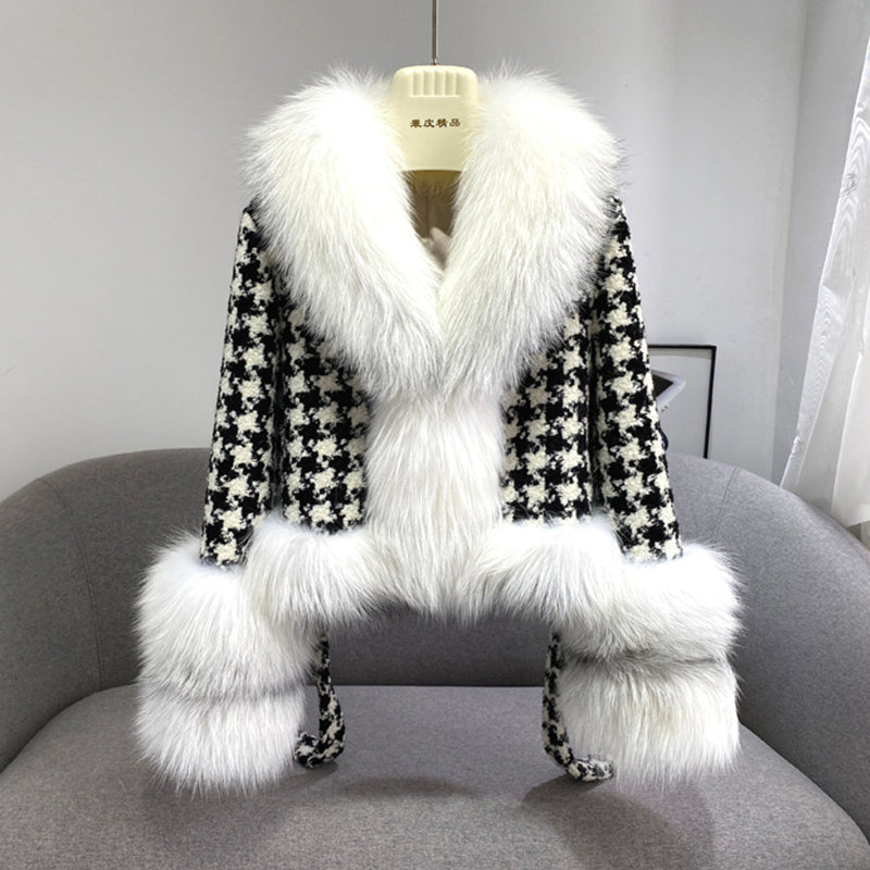 Women Luxury Winter Fashion Fur Jackets Lattice Real Fox Fur Coats