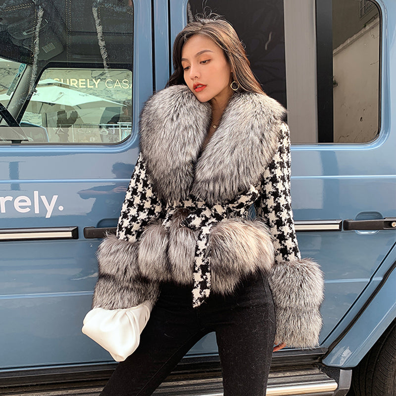 Women Luxury Fur Coats Winter Fashion Lattice Coats Real Fox Fur Jackets