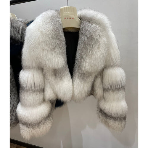 Women Luxury Cross Fox Fur Jacket Winter Warm Luxury Coat