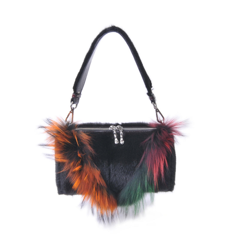 Real Mink Fur Shoulder Bags Lady Plush Handbags New Arrival Raccoon Fur Messenger Bags Women 7975