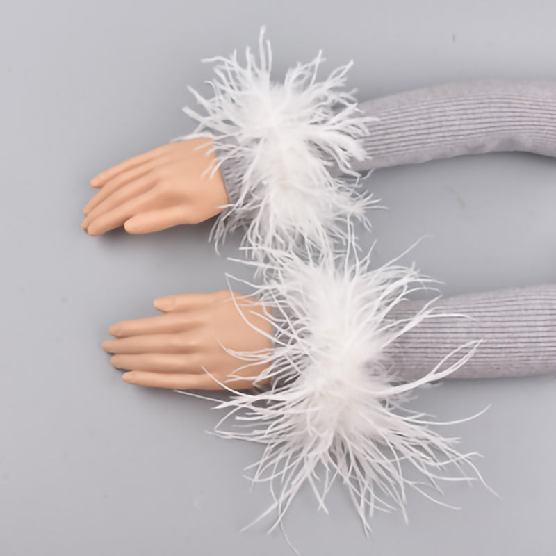 Fluffy Ostrich Fur Cuffs Slap Band for Women