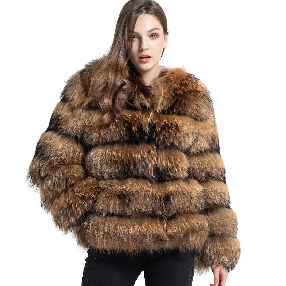 fox fur long jacket women winter